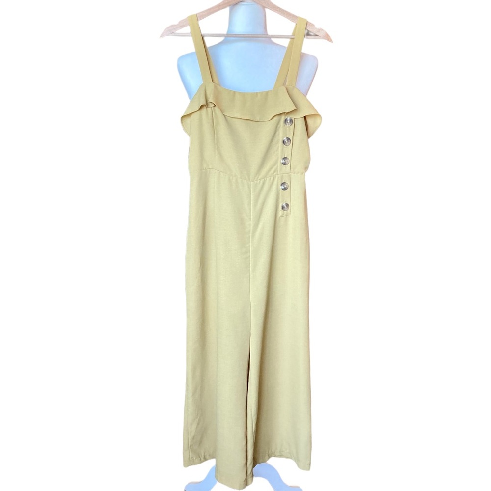 NWT essue Women’s mustard jumpsuit with straps and asymmetrical buttons - Sz S - Picture 5 of 13